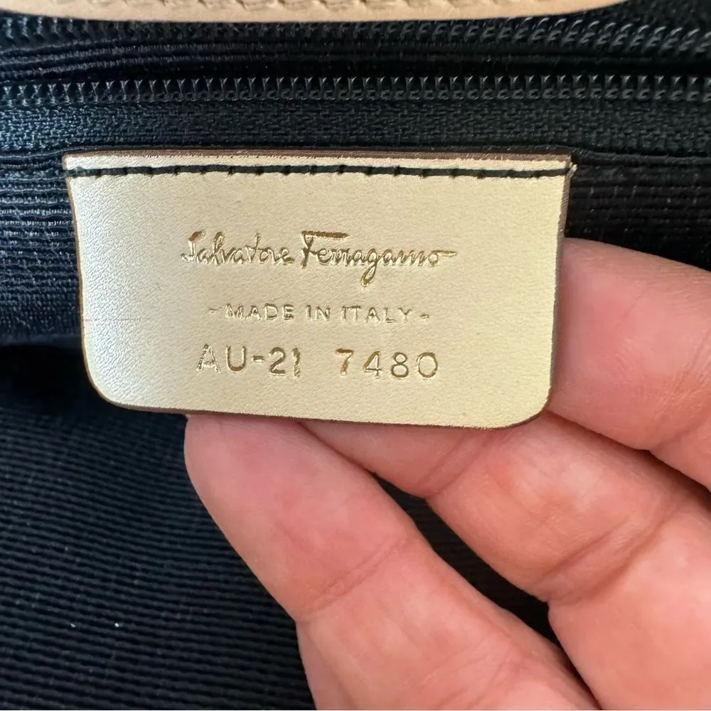 Salvatore Ferragamo Red Beige Patent Leather Tote with Keychain # AU 21 7480